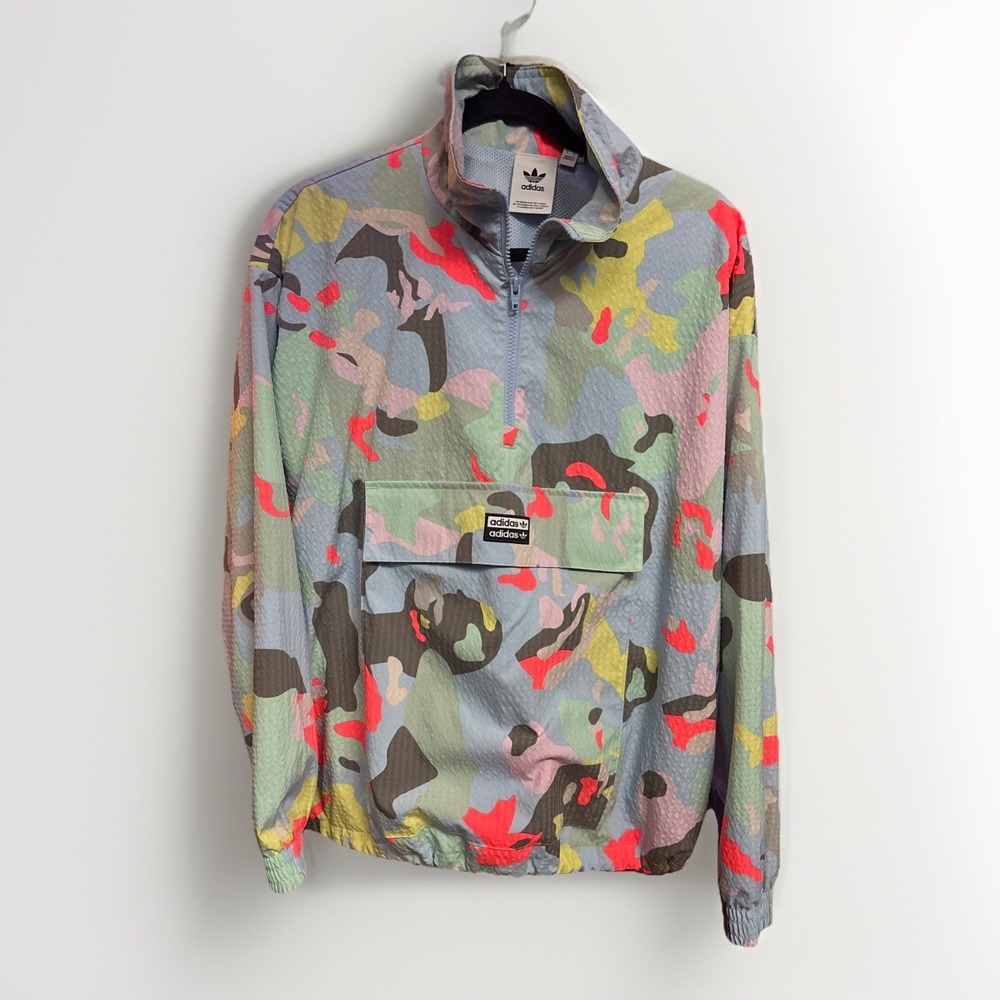 Adidas RYV 1/4 Zip Windbreaker Jacket All Over Print Camo Paint Splatter Mens S